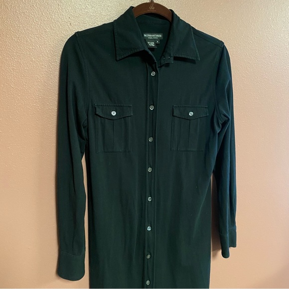 The J. Peterman Company black button up shirt dress midi length size 4 no belt - Picture 5 of 7